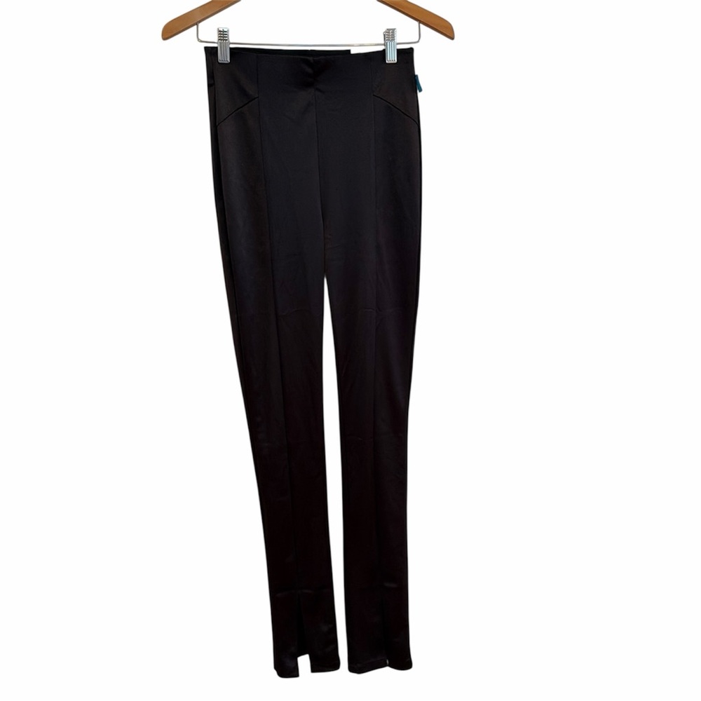 NWT ZARA Extra Long Slit Bottom Leggings Womens XS Black High Rise Minimalist - Picture 2 of 7